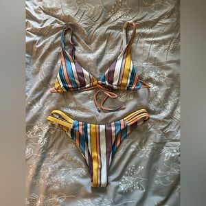NWOT Zaful Ribbed Colorful Striped Bikini Set
